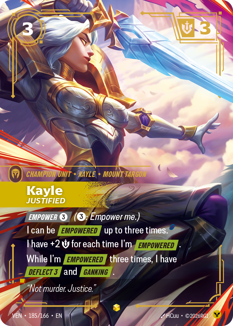 Kayle, Justified (Overnumbered) (VEN-185/166) [Riftbound: Vendetta]