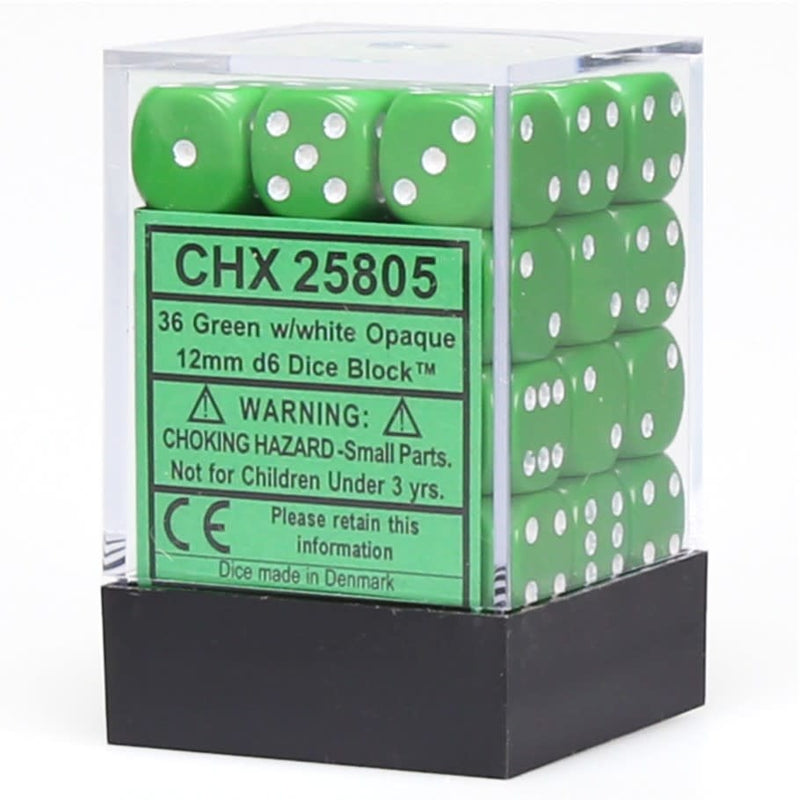 Chessex - CHX25805 - Opaque Green/WHite 36D6