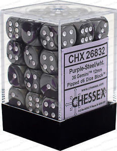 Chessex - CHX26832 - Gemini Purple-Steel/White 36D6