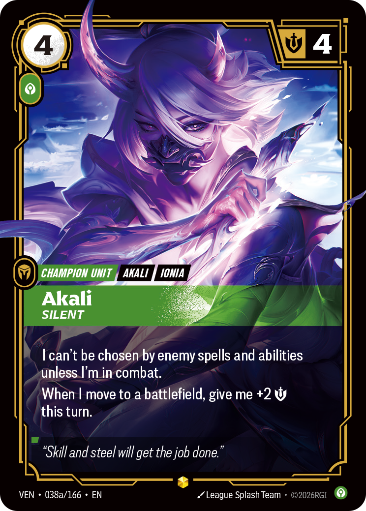 Akali, Silent (Alternate Art) (VEN-038a/166) [Riftbound: Vendetta]