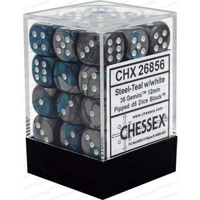 Chessex - CHX26856 - Gemini Steel-Teal/White 36D6
