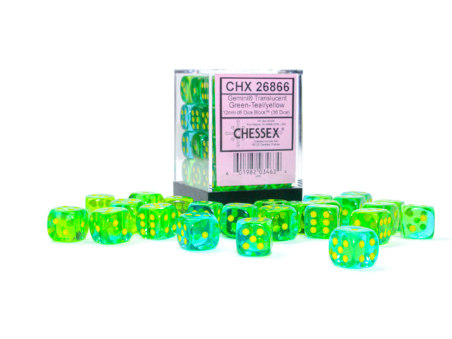 Chessex - CHX26866 - Gemini Translucent Green-Teal/Yellow 36D6