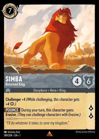 189/204 - Simba - Returned King - Rare Non-Foil