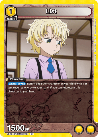 List [UEX04BT/HTR-2-004] (U)