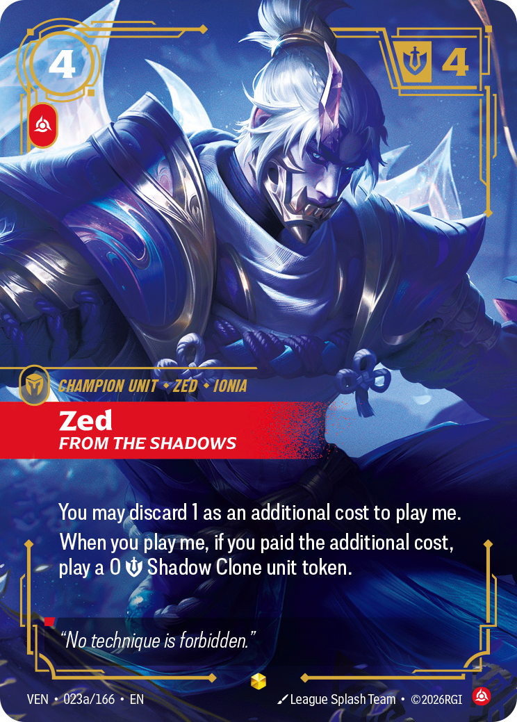 Zed, From the Shadows (Alternate Art) (VEN-023a/166) [Riftbound: Vendetta]
