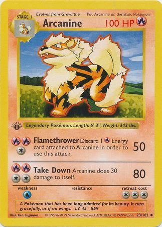 23/102 - Arcanine - Uncommon 1st Edition - Shadowless - NM
