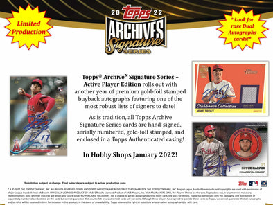 Topps - 2022 Archives Signature Baseball: Active Players - Hobby Box